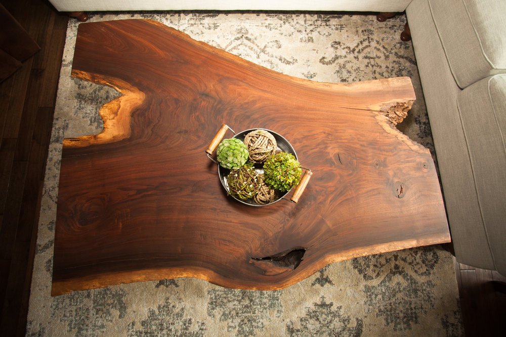 Live edge wood coffee table in its most natural state.