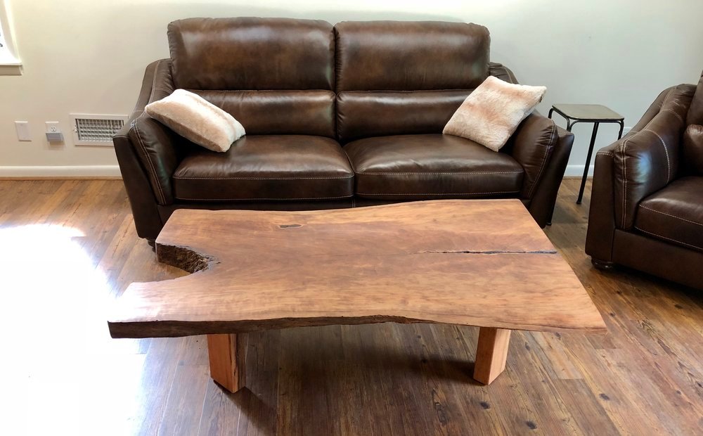 Live edge wood coffee table in its most natural state